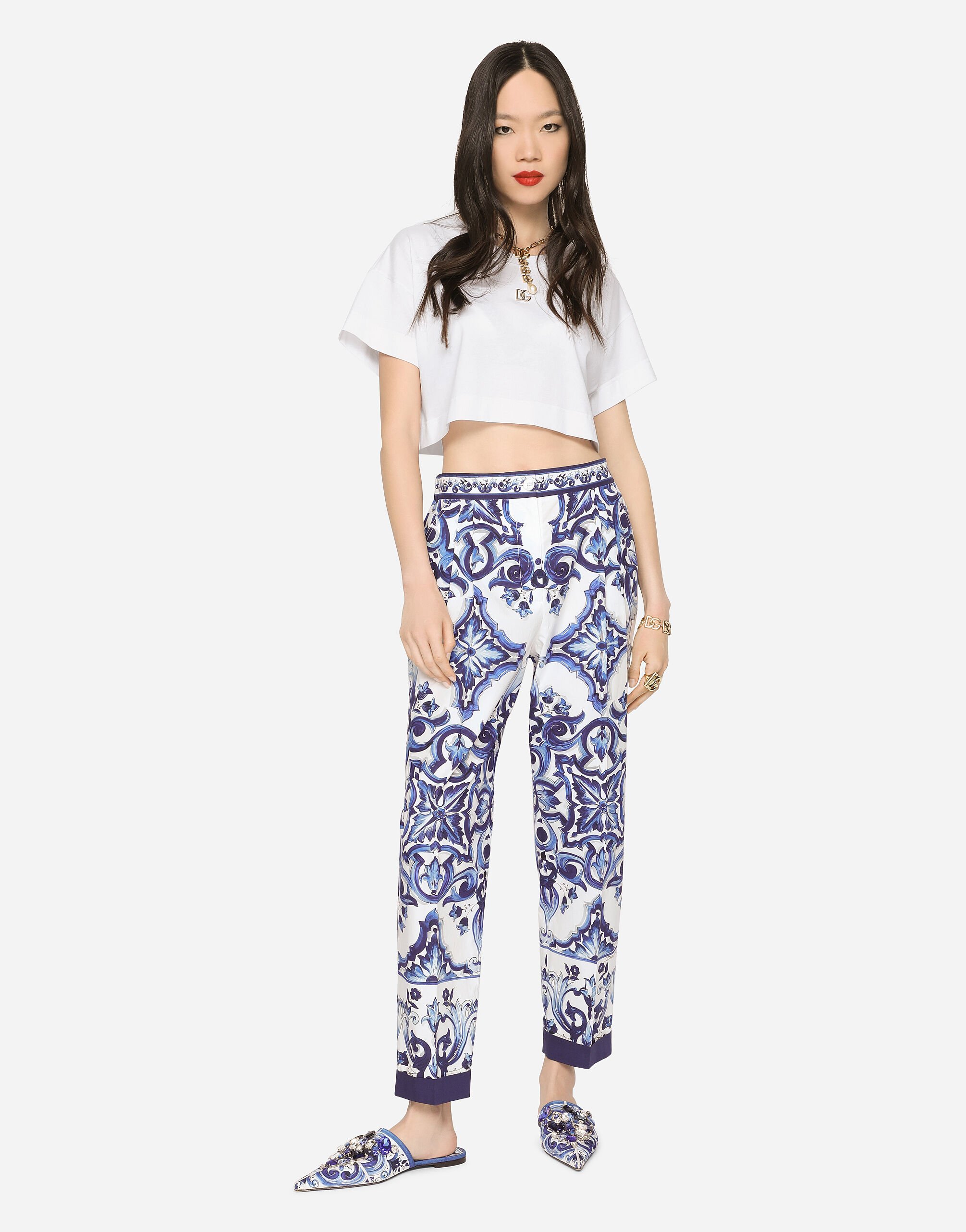 Cropped jersey T-shirt with DG logo in White for Women