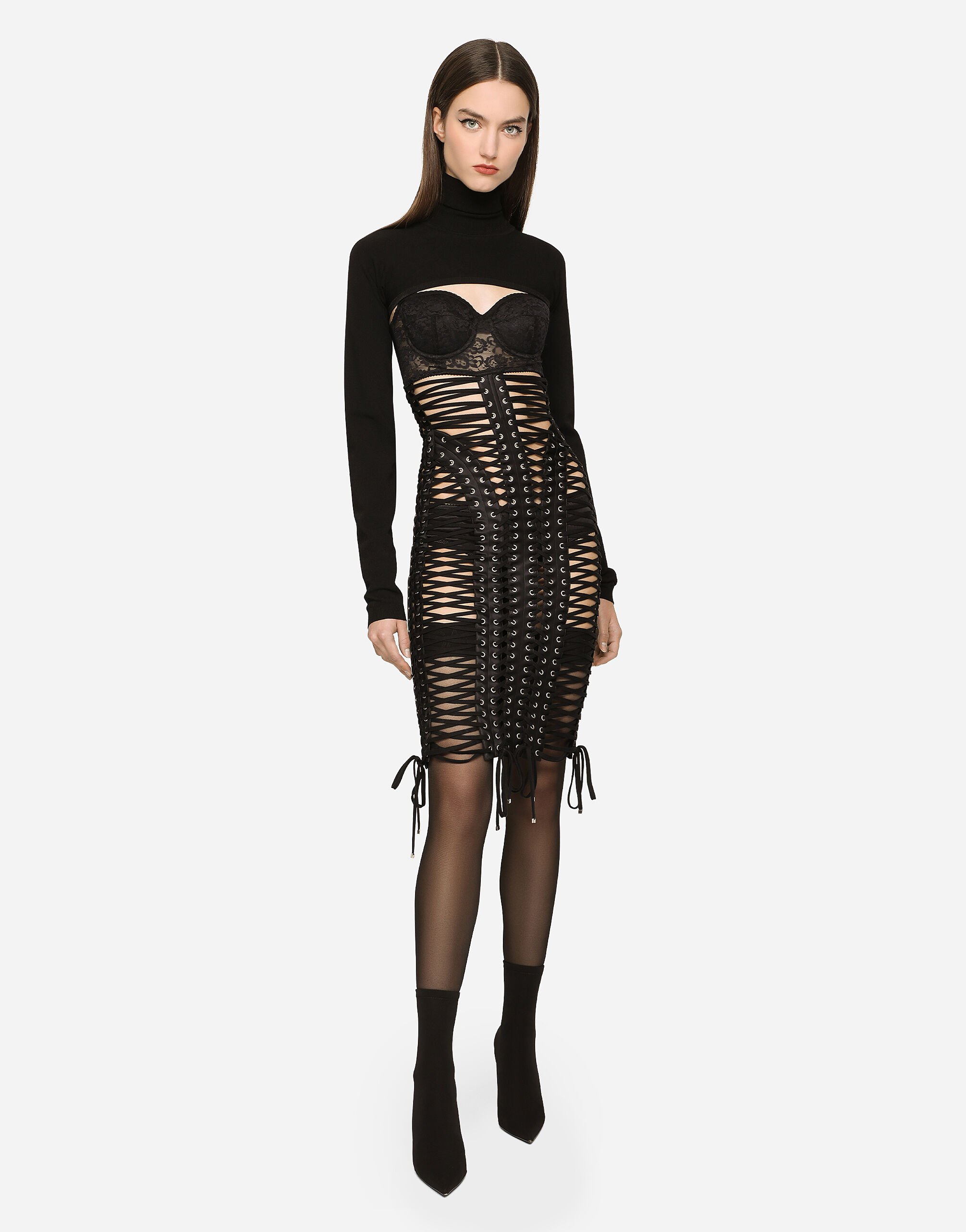 KIM DOLCE GABBANA Abito midi con lacci e passavela in Nero da Donna Dolce Gabbana