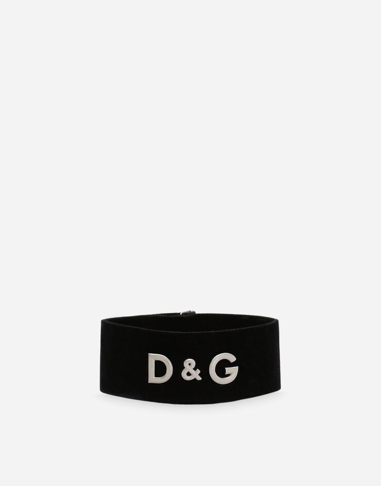 Dolce & Gabbana Choker aus Samt Logo D&G Metal Schwarz WNP4J1W1111