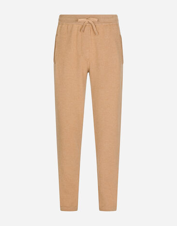 Dolce & Gabbana Cashmere jogging pants with DG logo Beige GXK89TJAWK8