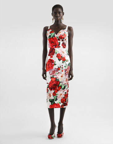 Dolce & Gabbana Abito longuette strapless in raso stampa Rose Dolce & Gabbana Abito longuette strapless in raso stampa Rose Stampa F6TURTFSIB4