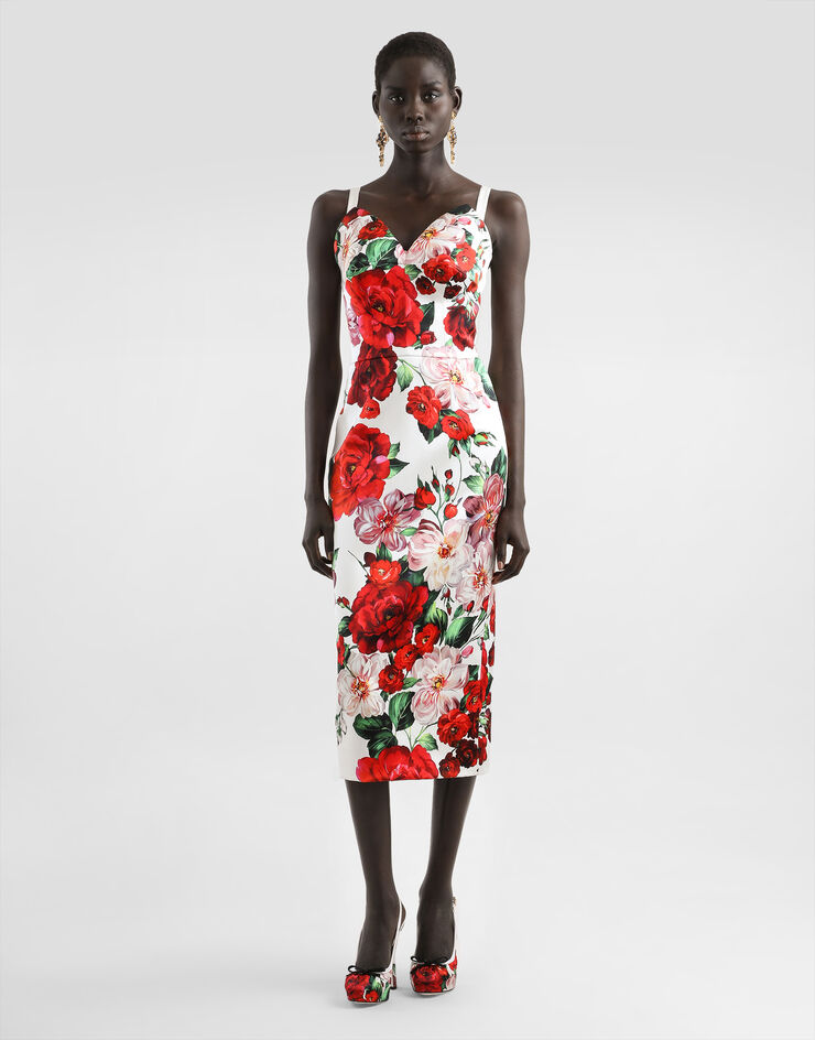 Dolce & Gabbana Abito longuette strapless in raso stampa Rose Dolce & Gabbana Abito longuette strapless in raso stampa Rose Stampa F6TURTFSIB4