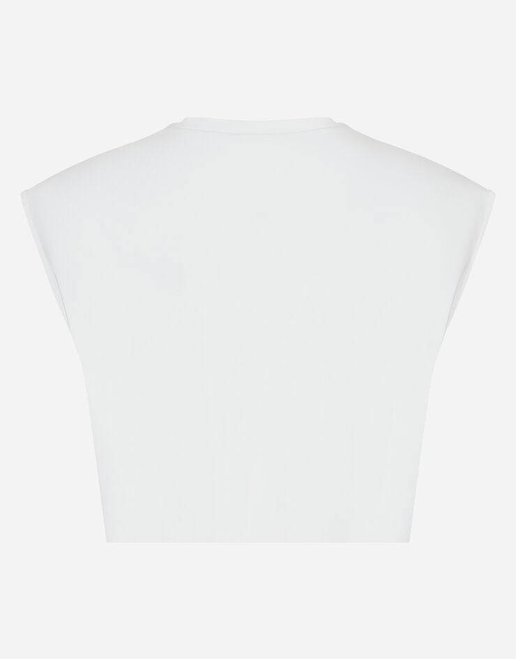 Dolce & Gabbana T-shirt cropped en jersey à logo DG et écusson avec broderie rose Blanc F8U68ZG7G9A