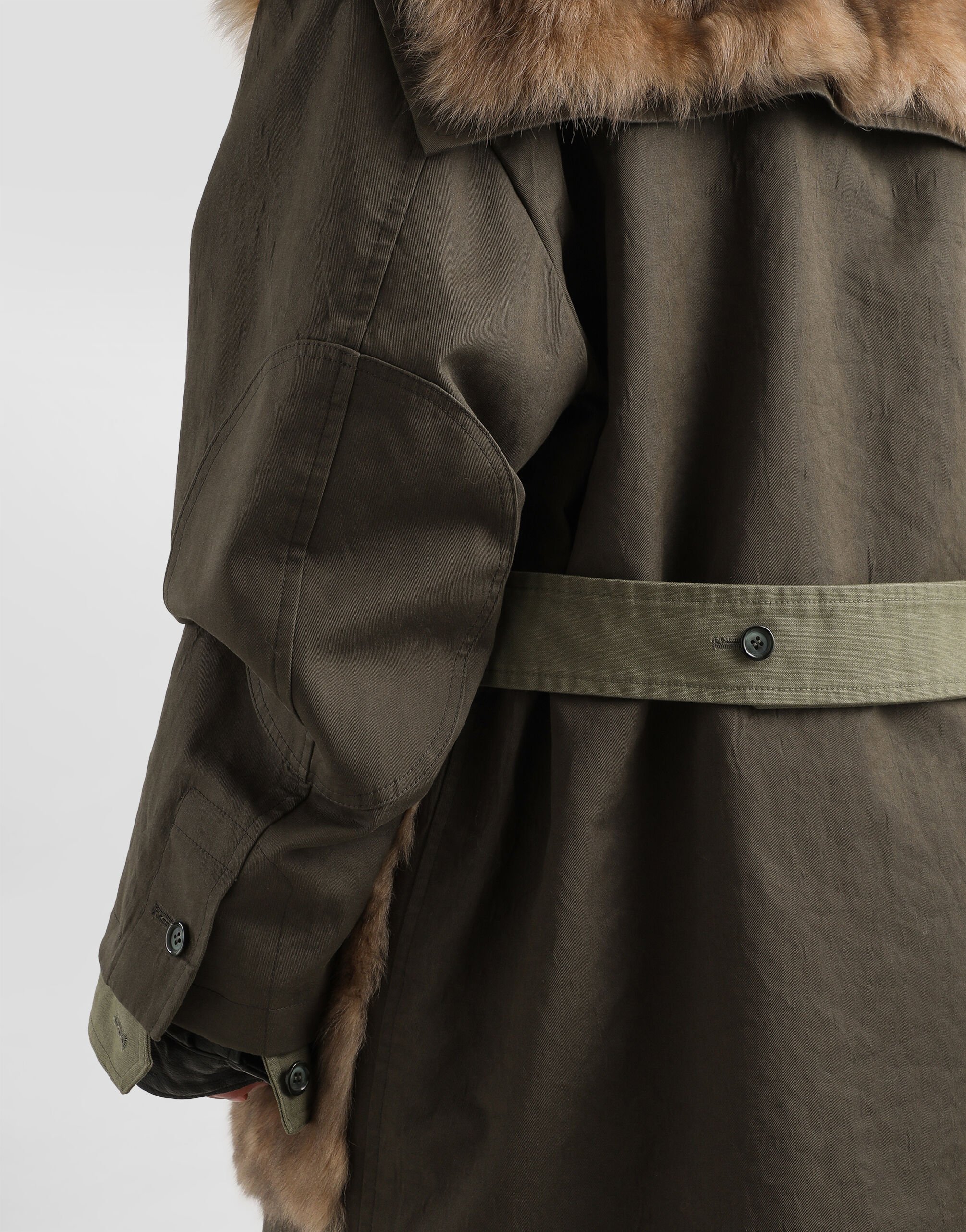 Long jacket in resin-coated gabardine in Green for Women