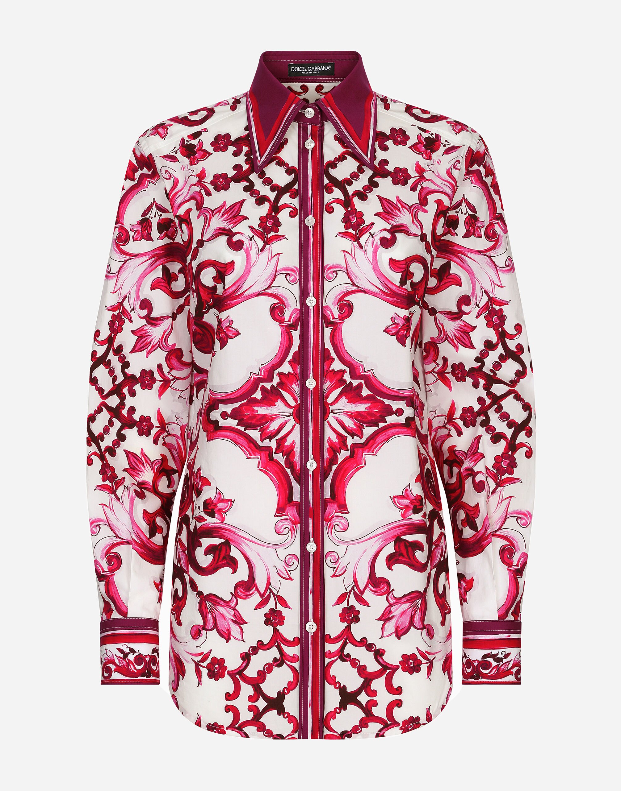 Dolce & Gabbana Camisa de popelina con estampado Maiolica Dorado WEN6P6W1111