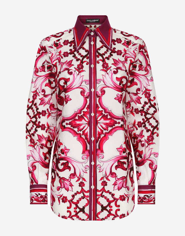 Dolce&Gabbana Camisa de popelina con estampado Maiolica Multicolor F5J51THH5AW