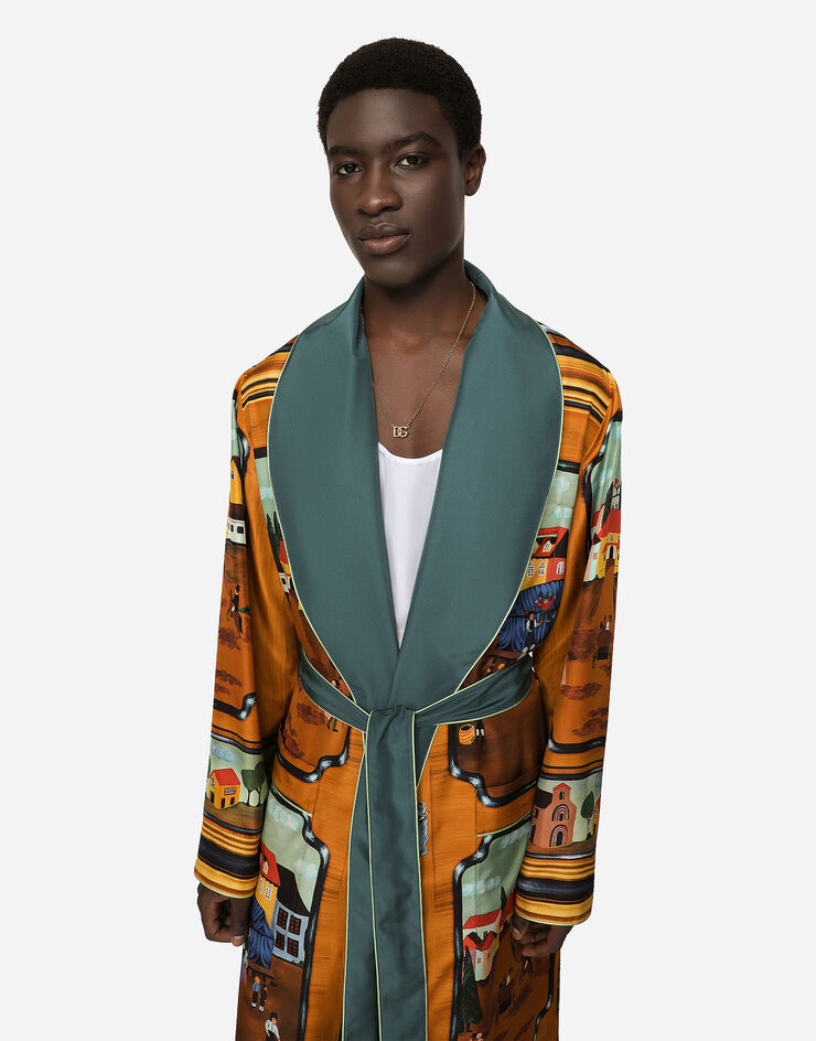 Dolce&Gabbana Silk habotai robe with closet print Multicolor I0224MGH176