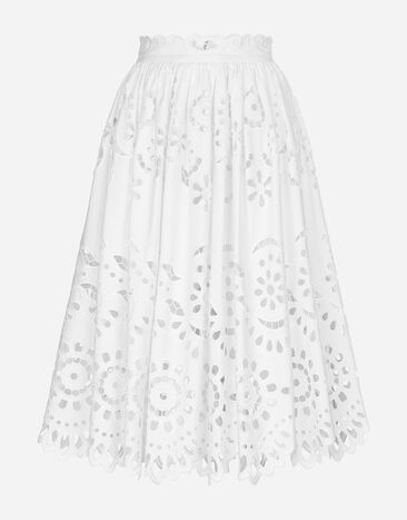 Dolce & Gabbana Tellerrock in Midilänge aus Baumwolle mit Cut-out-Stickerei Weiss F4CV5ZGDCJV