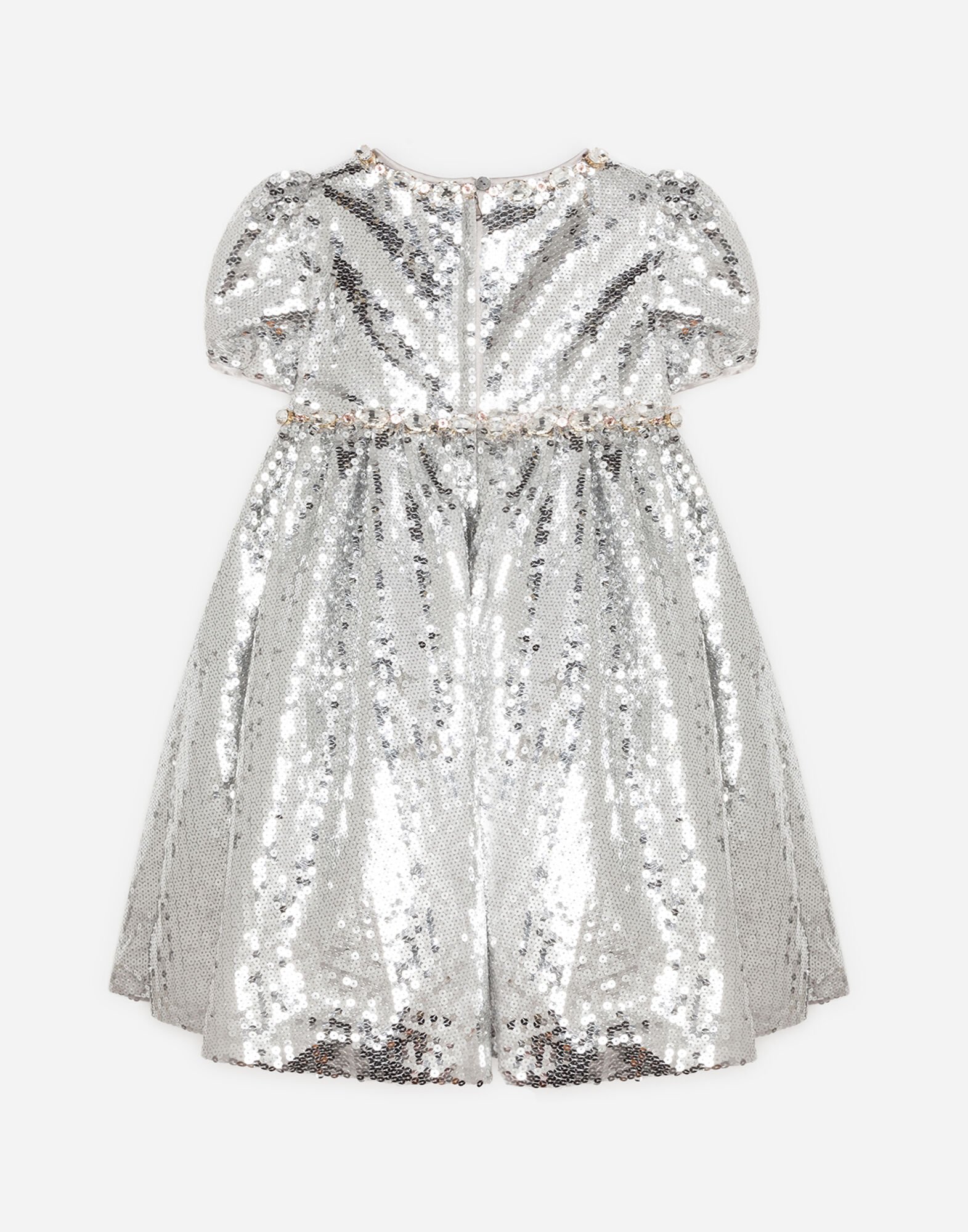 Dolce & Gabbana スパンコール メタリック ミニドレス シルバー シルバーのガールズ ドレス スパンコール ジュエリー