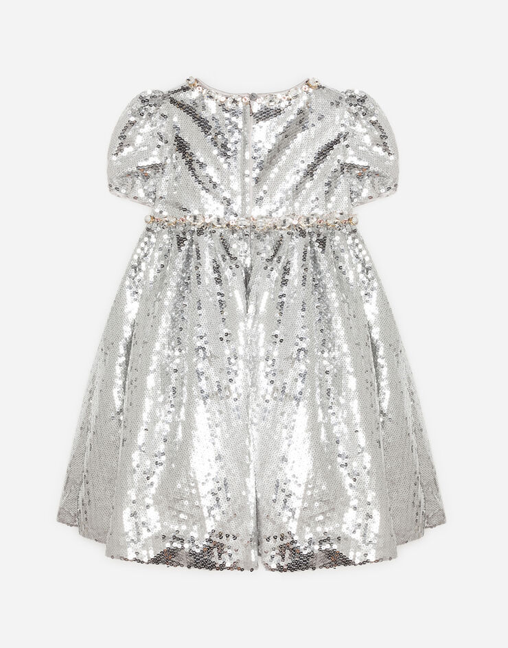 Dolce & Gabbana Vestido de lentejuelas con decoraciones de joya Plateado L52DH1G7VXC