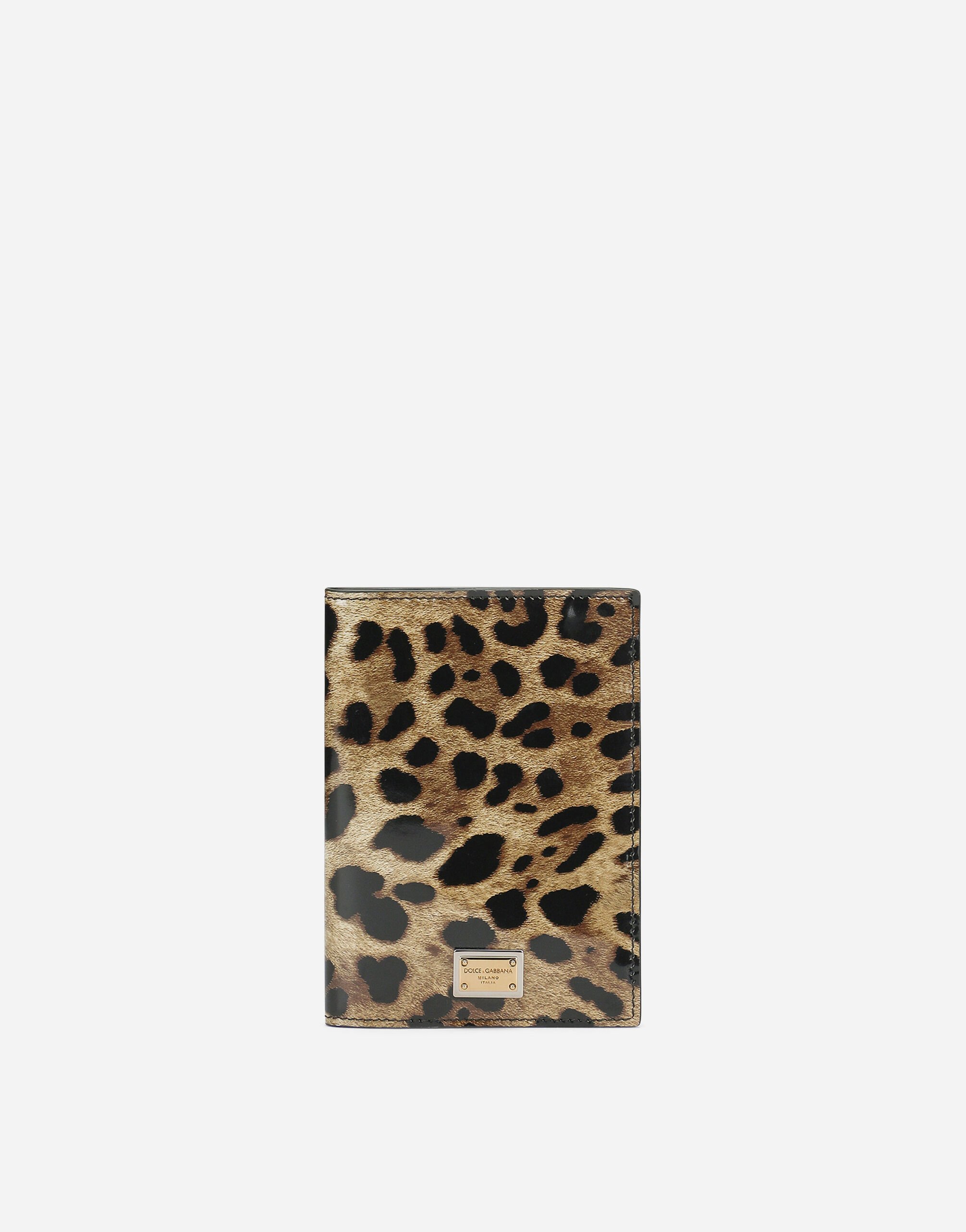Dolce & Gabbana Funda para pasaporte en piel de becerro brillante con estampado de leopardo Estampado Animalier BE1446AM568