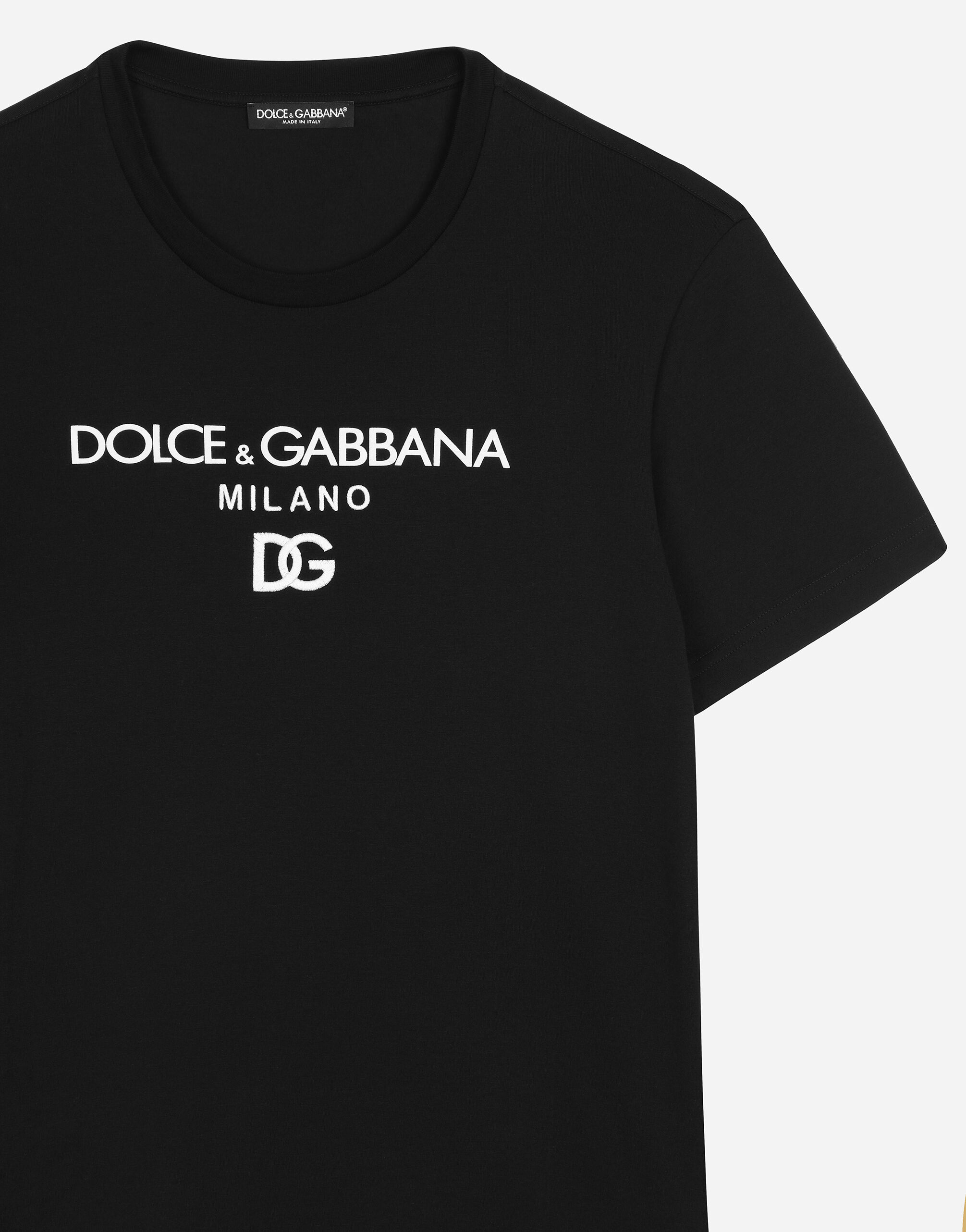 Cotton T-shirt with DG embroidery and patch in Black for