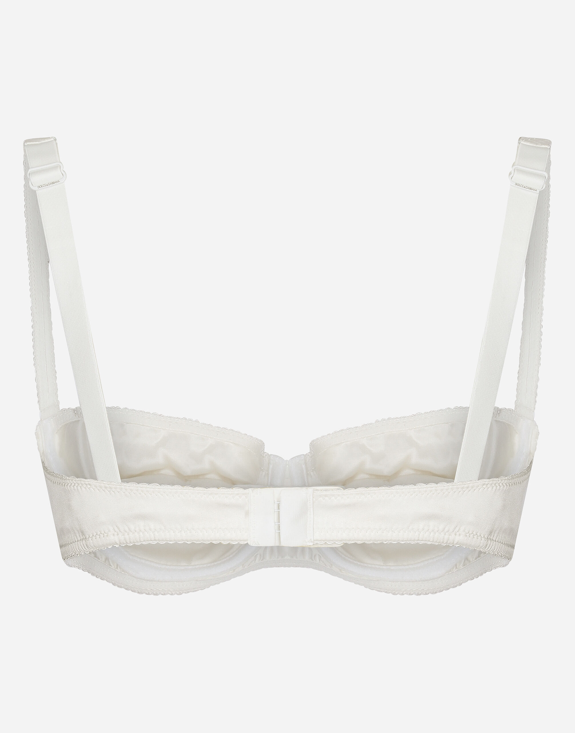 Semi-padded satin balconette bra with lace in White for Women