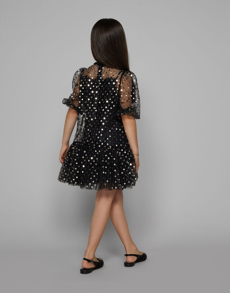 Dolce & Gabbana Kleid aus besticktem Tüll mit Pailletten Schwarz L53DQ6G7K2Q