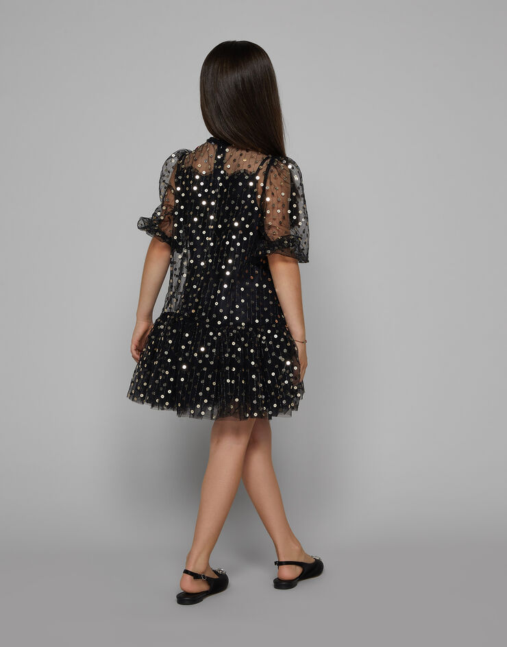 Dolce & Gabbana Abito in tulle ricamato in paillettes Nero L53DQ6G7K2Q