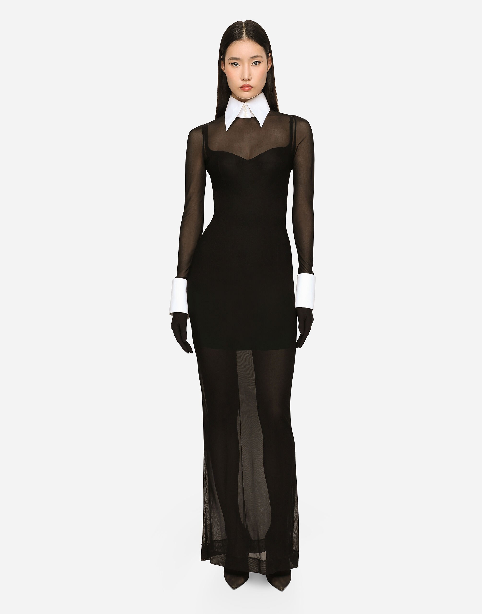 KIM DOLCE GABBANA Long tulle dress with shirt detailing