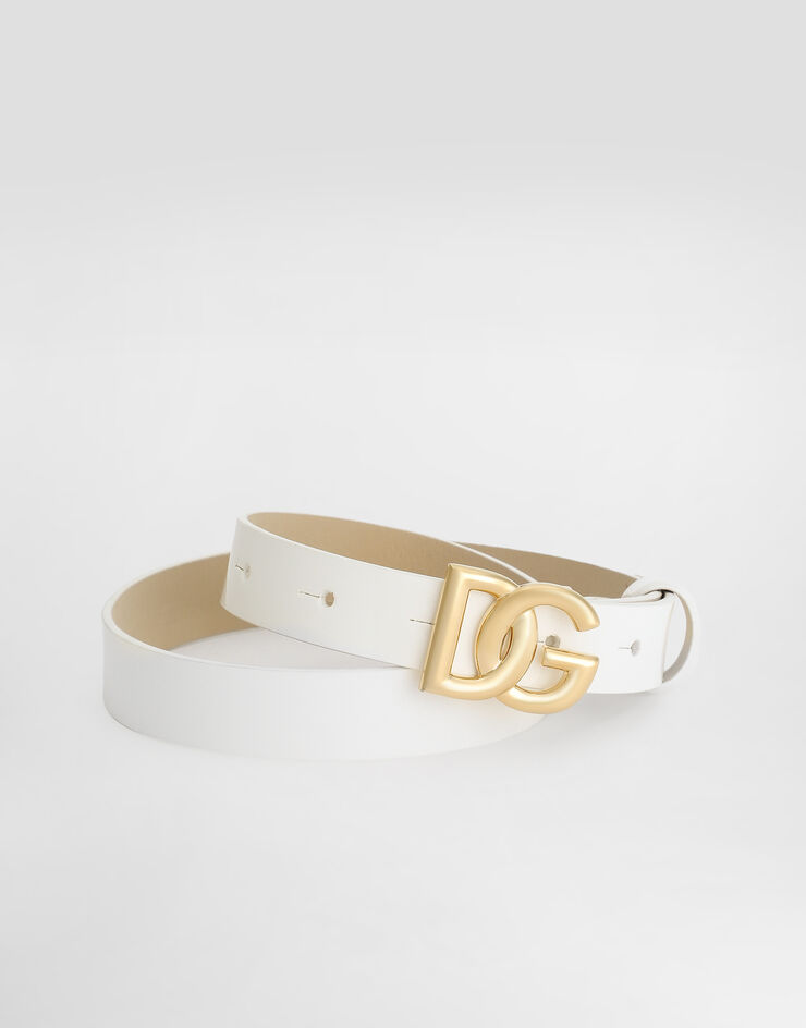 Dolce & Gabbana Patent leather belt with DG logo White EE0070A1471