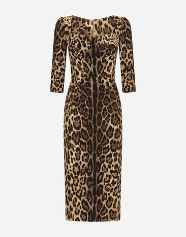 Dolce&Gabbana Robe mi-longue en cady à imprimé léopard Imprimé Animalier F9R11THSMW8