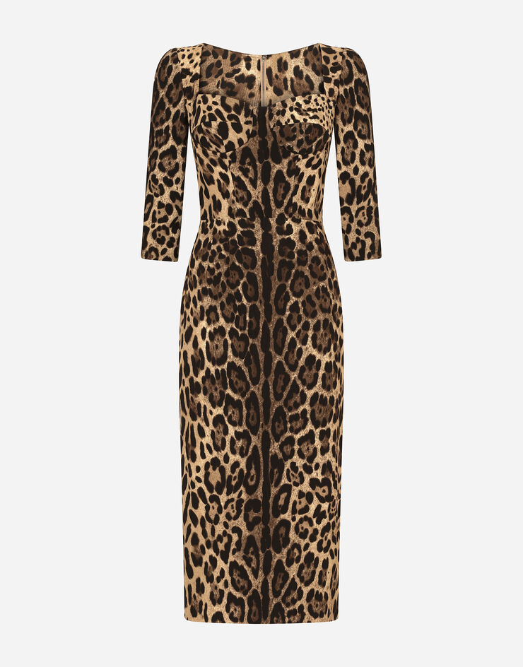 Dolce & Gabbana Leopard-print calf-length cady dress Multicolor F6C1ETFSRKI