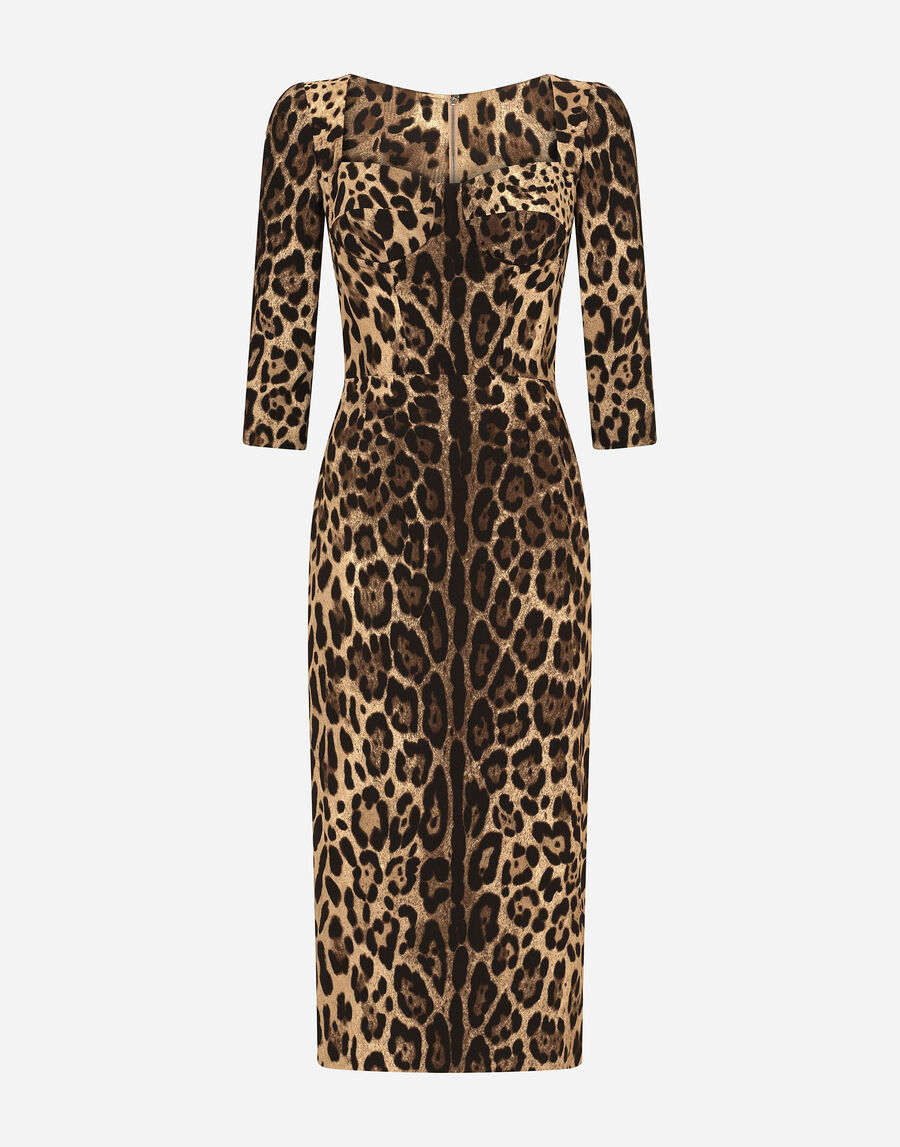 Leopard-print calf-length cady dress