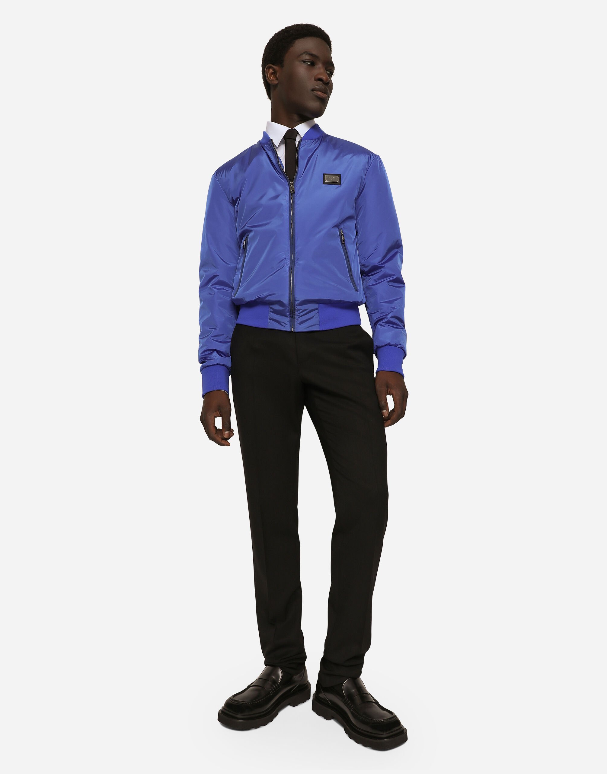 Nylon jacket with branded tag in Blue for Men | Dolce&Gabbana® US