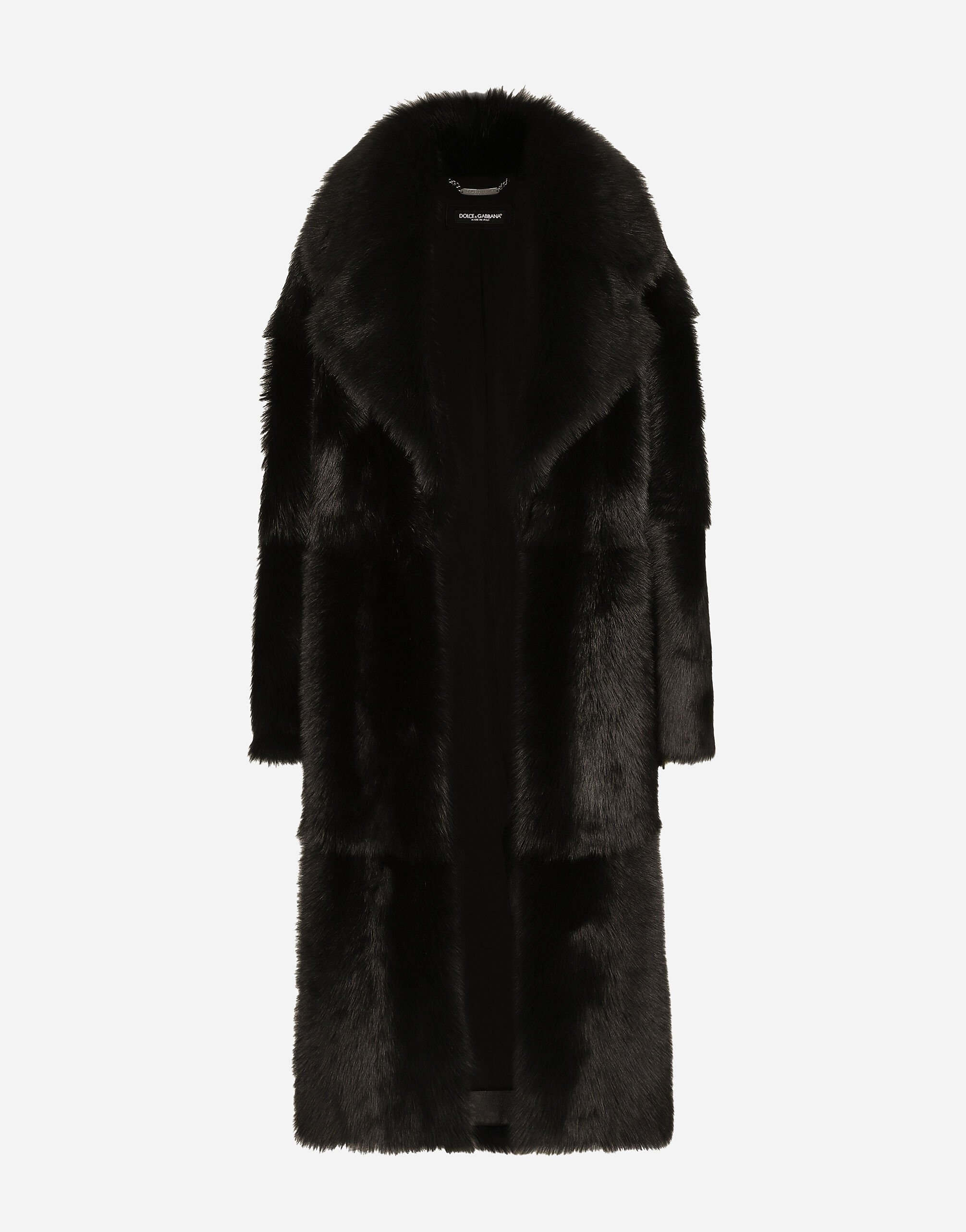 Manteau droit en peau de mouton en Noir pour femme Dolce Gabbana