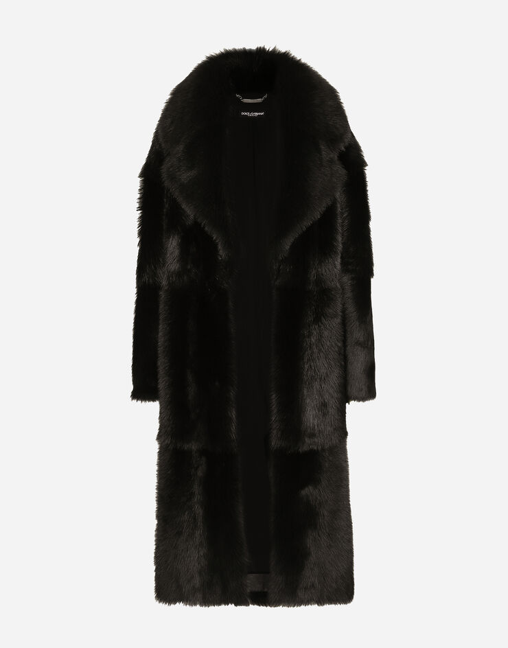 Dolce & Gabbana Einreihiger Mantel aus Schaffell Schwarz F0W2DFFUP9B