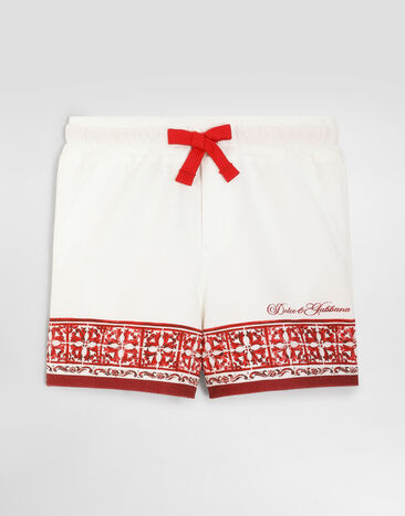 Dolce & Gabbana Bermudashorts aus Doppel-Piqué mit Majolika-Print Multicolor L1JQV8II7KW