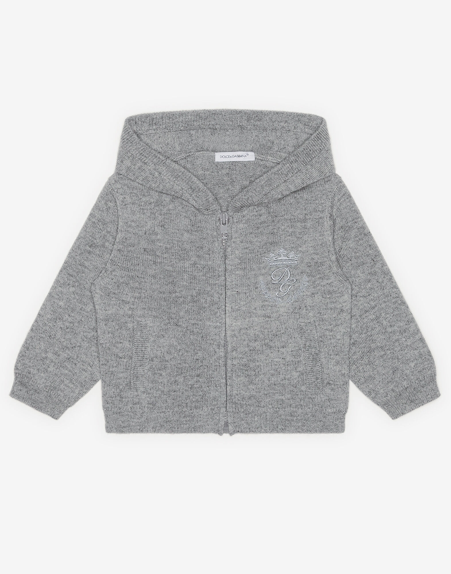 Hooded cashmere sweater with heritage embroidery in GREY for Men