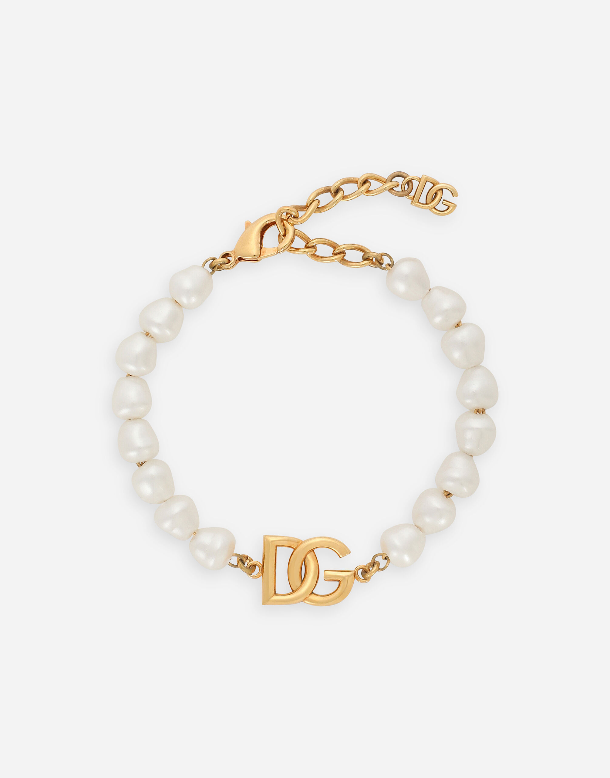 Dolce & Gabbana Pulsera de cadena con perlas y logotipo DG Dorado WNQ6M1W1111