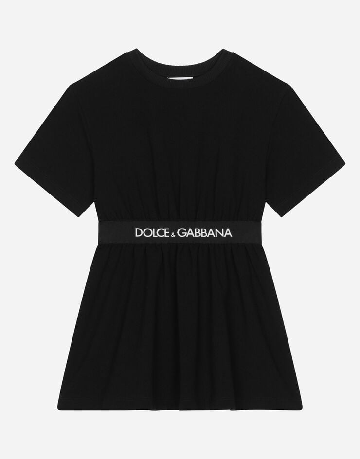 DolceGabbanaSpa Kleid aus Interlock mit Logo-Gummiband Schwarz L5JD6EG7I0D