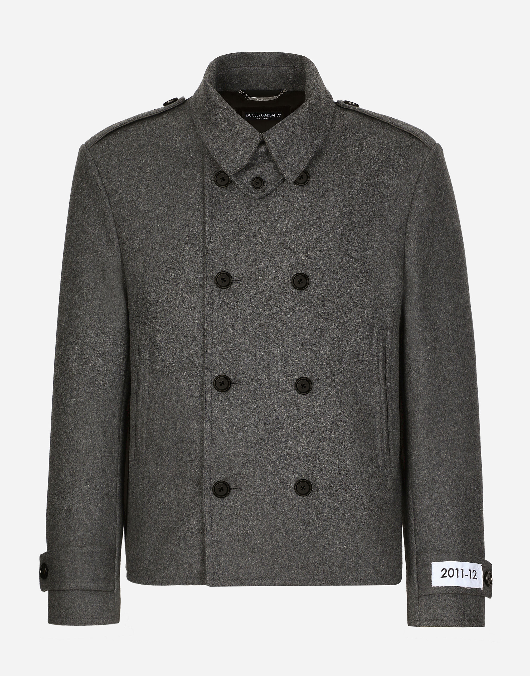 Double breasted cashmere blend pea coat in Grey for Men Dolce Gabbana