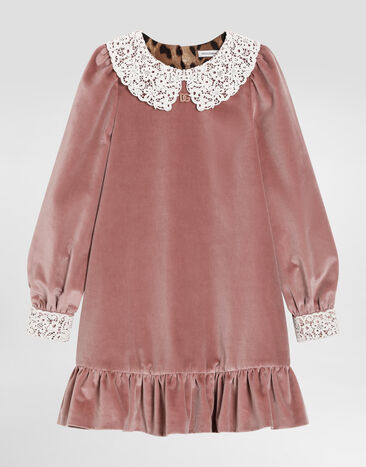 Dolce & Gabbana Smooth velvet dress with macramé collar Pink L54DK3FUVND