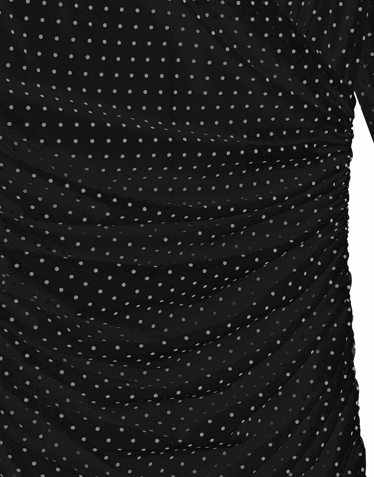 Dolce & Gabbana Drapiertes Longuette-Kleid aus Tüll Punkteprint Drucken F6JIYTFSRP1