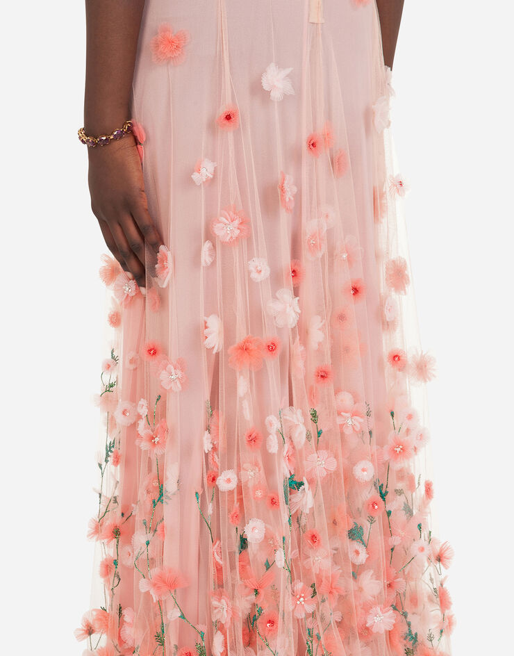 Dolce & Gabbana Long dress in tulle with sequins and mini hand-embroidered flowers Multicolor F6J2EZGD0J2