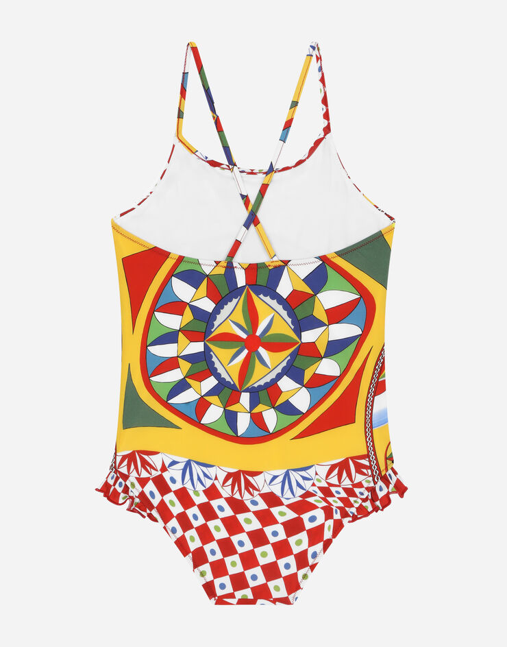 DolceGabbanaSpa Carretto-print one-piece swimsuit with ruches Red L5J837G7J5D