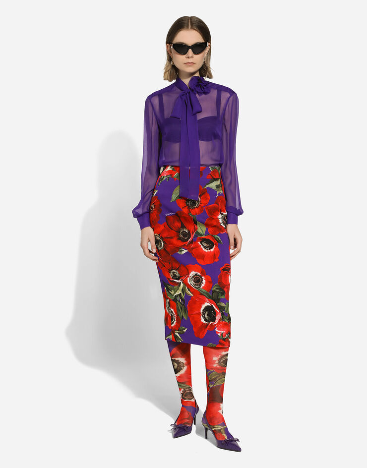 Dolce & Gabbana Chiffon shirt with flower detail Violet F5R65TFU1HW