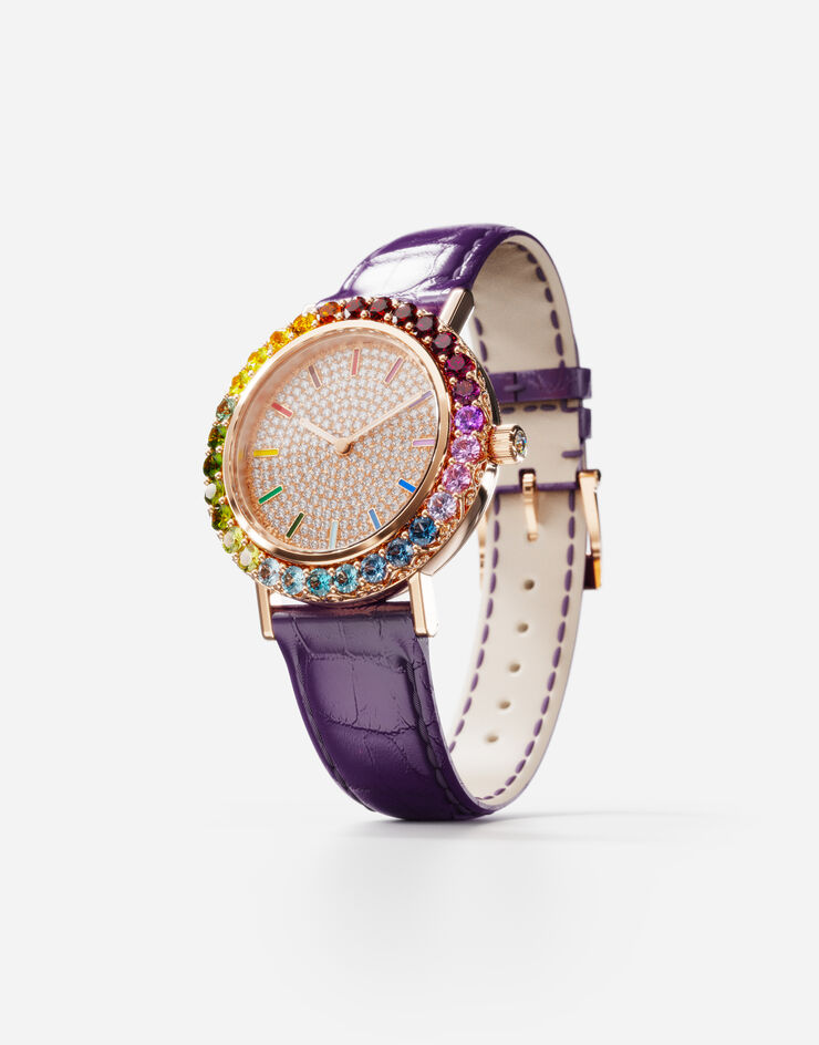 Dolce & Gabbana Reloj Iris en oro rosa con gemas multicolor y diamantes Violeta WWLB2GXA0XA