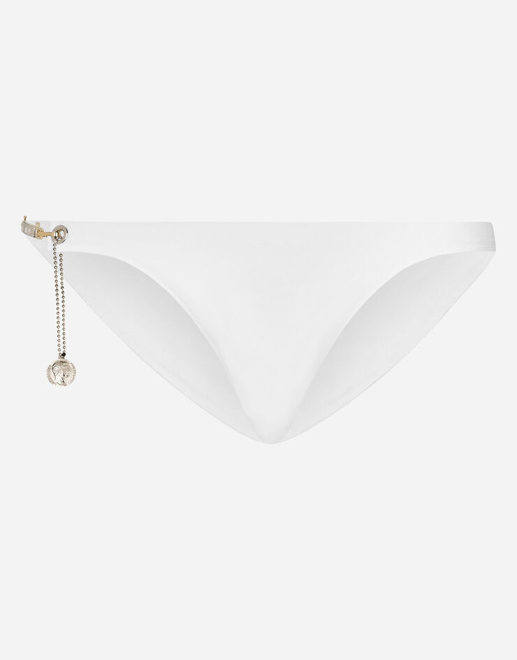 Dolce & Gabbana Swim briefs with logo plate and coin charm White M4A90JFUGA2