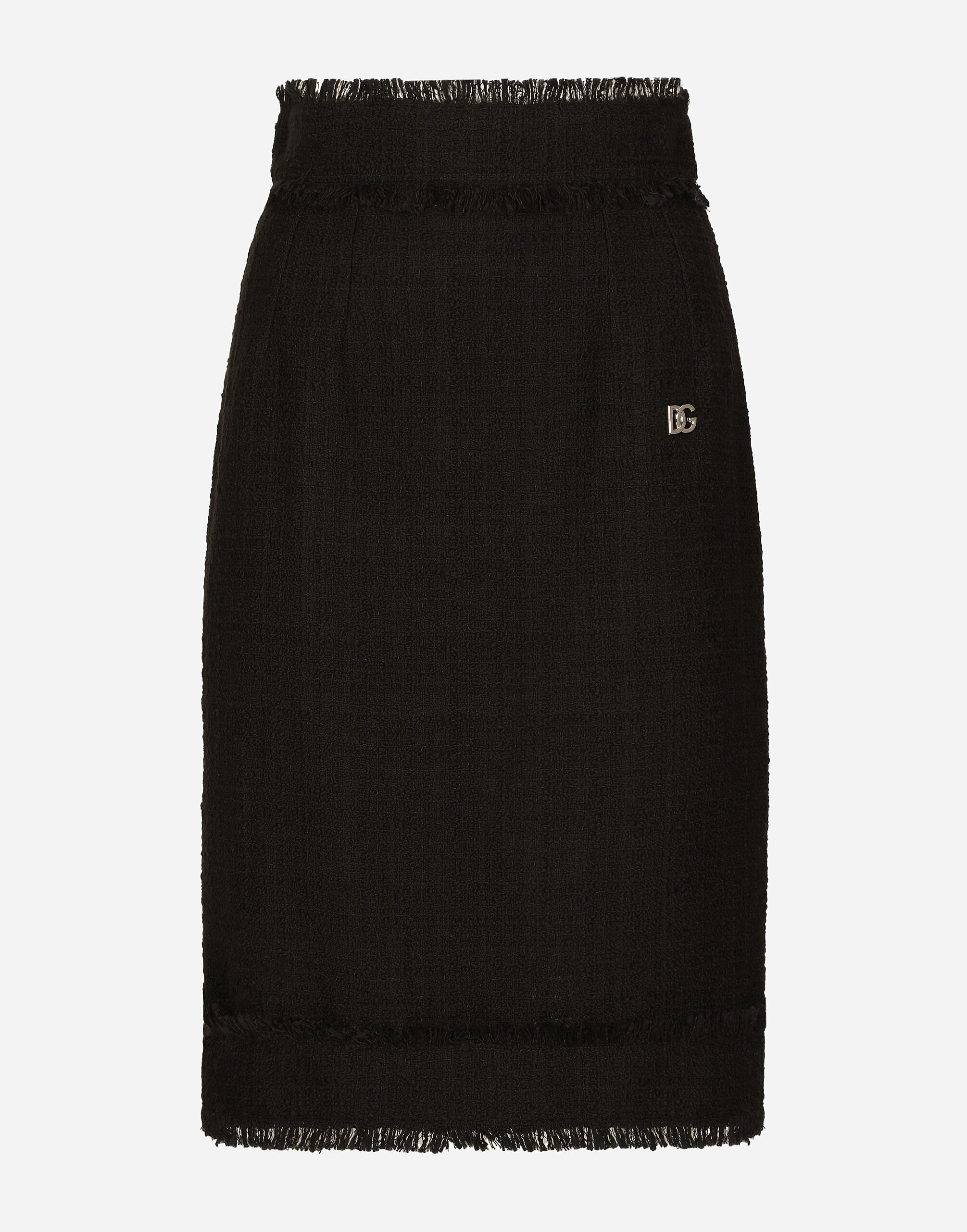 Dolce & Gabbana Tweed midi skirt with DG logo Black FXO05ZJFMBC