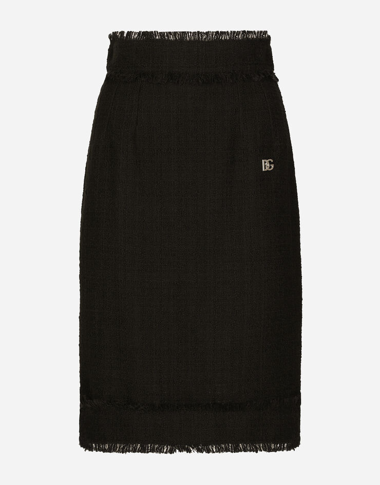 Dolce & Gabbana Falda midi de tweed con logotipo DG Negro F4CTCTFMTAC