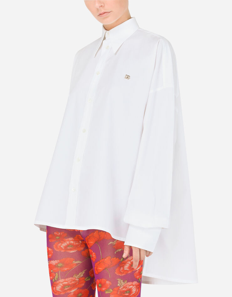 Dolce & Gabbana Bluse aus Baumwolle mit DG-Logo Weiss F5P62TFU5T9