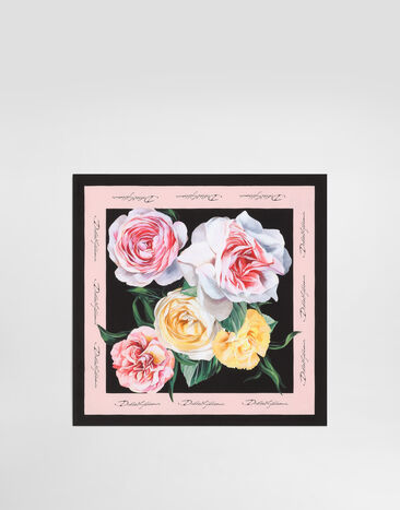 Dolce & Gabbana Rose and peony-print silk twill foulard (50x50) Gold WNR4C5W1111
