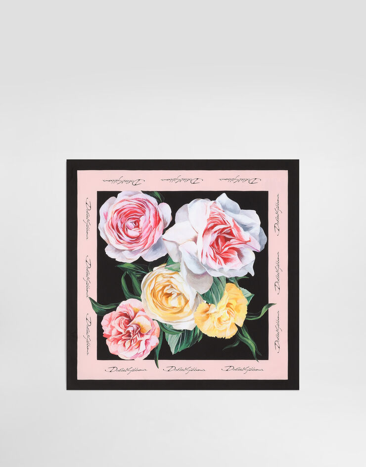 Dolce & Gabbana وشاح فولار من تويل حريري بطبعة وردة زهرة الفاوانيا (50x50) مطبعة FN093RGDCUI