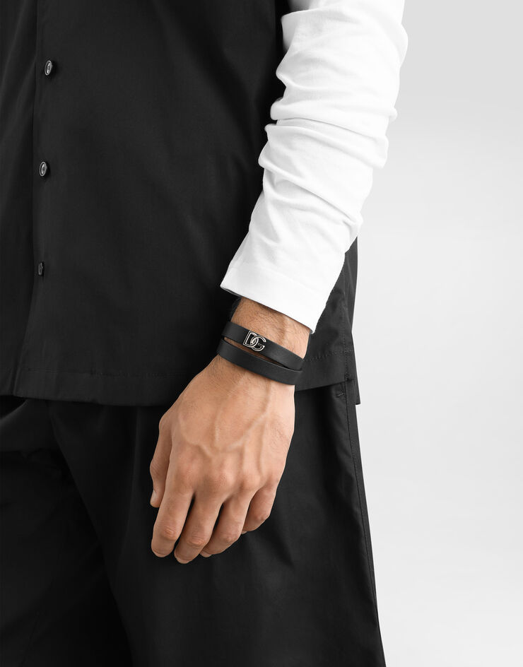 Dolce & Gabbana Calfskin bracelet with DG logo Black BJ0818AP599