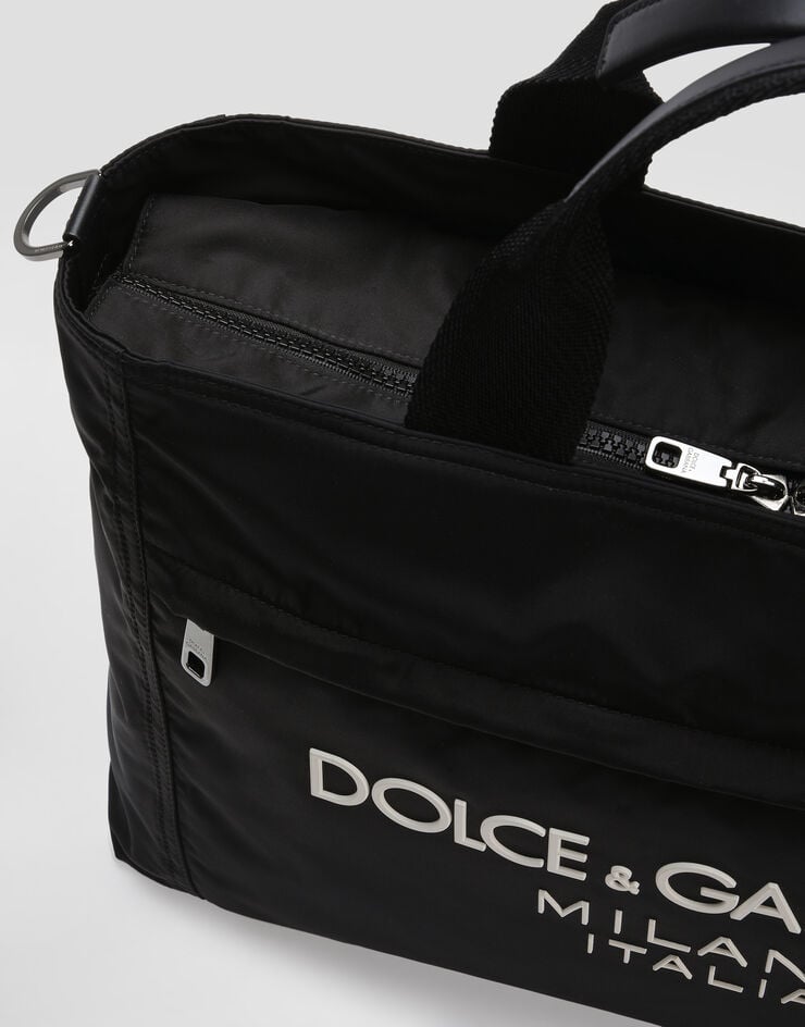 Dolce & Gabbana Nylon holdall with rubberized logo Black BM2125AG182