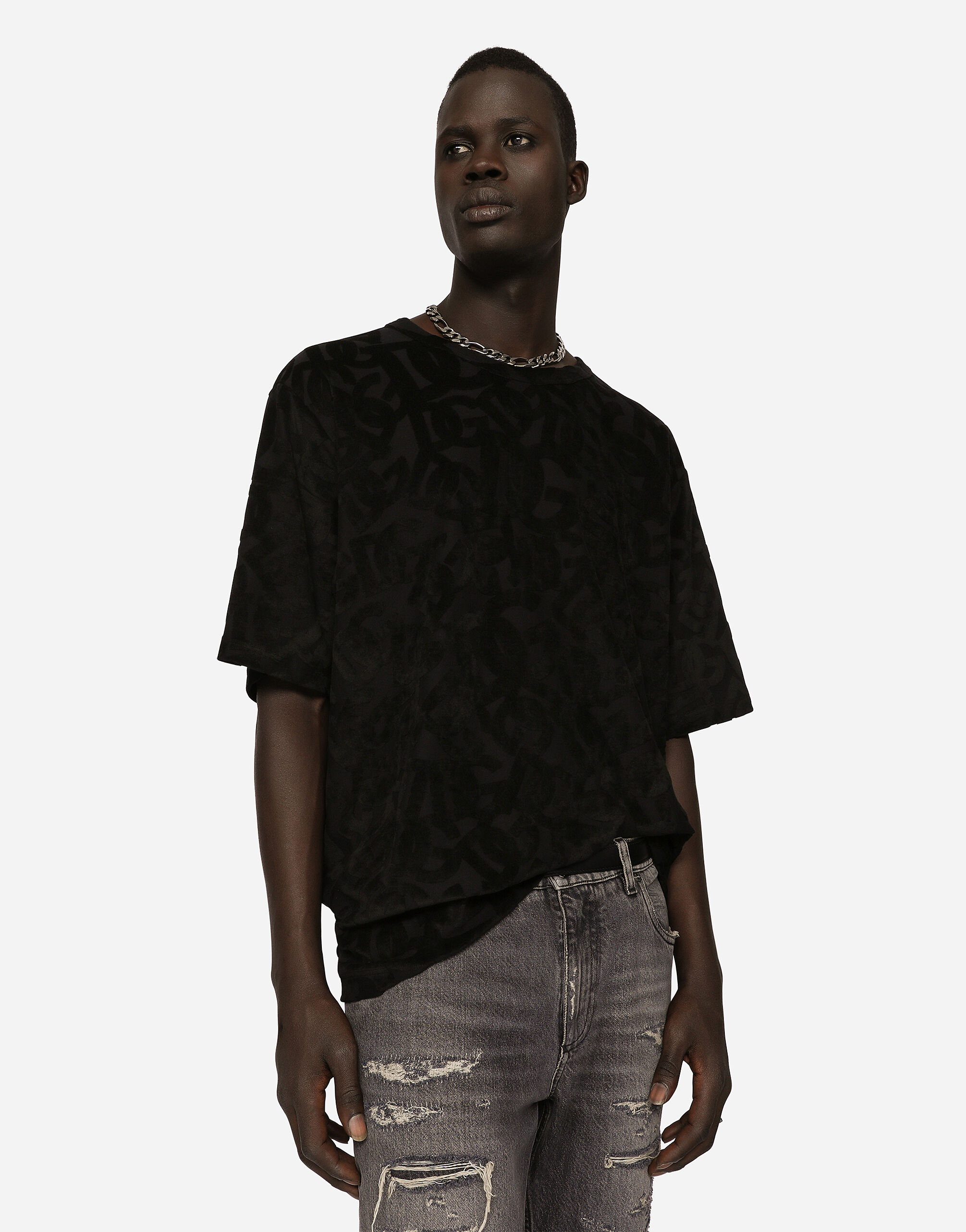 DOLCE&GABBANA DGフロックオールオーバープリント 半袖 Tシャツ ブラックのメンズ Tシャツ コットン DGフロックオールオーバー