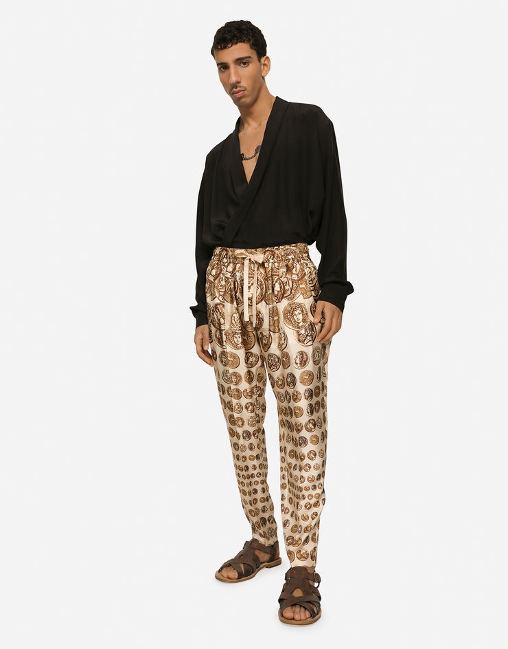 Dolce&Gabbana Coin print silk twill jogging pants White GV4DATHI1LP