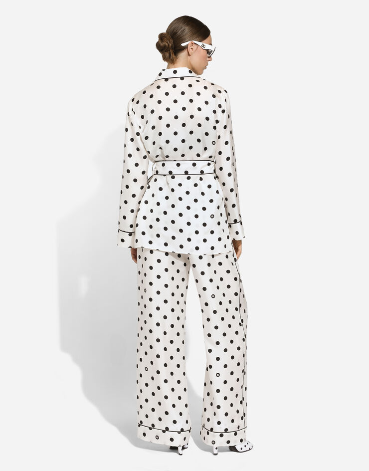 Dolce & Gabbana Пижамная рубашка из шелка с длинным рукавом и принтом в горошек Отпечатки F5I89TIS1VI