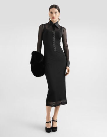 Dolce & Gabbana Tulle shirt dress with satin details Black F6TRGTFLREY